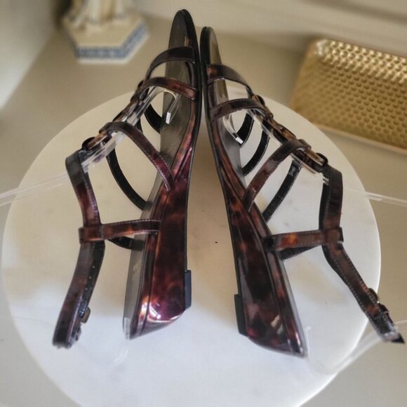 Stuart Weitzman Tortoise Shell Patent Leather Strappy Ankle Strap Sandals- 7M - Picture 2 of 8